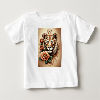 T-shirt Pour Bébé Élégance sauvage : Lionesse & Tatouage Rose T-Sh i