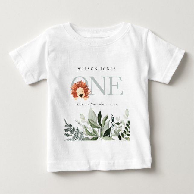 T-shirt Pour Bébé Elégant Bote Boho Lion Foliage 1er Premier Anniver (Devant)