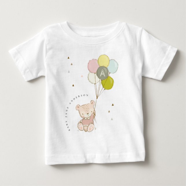 T-shirt Pour Bébé Élégant Mignon Ours Blonde Fille Monogramme (Devant)