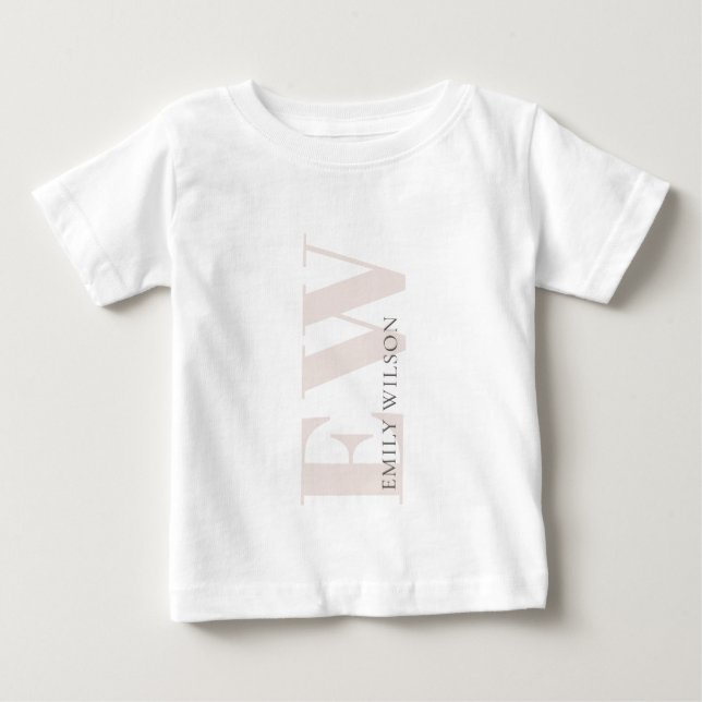 T-shirt Pour Bébé Élégant Simple Minimal Blush Pink Nom Monogramme (Devant)