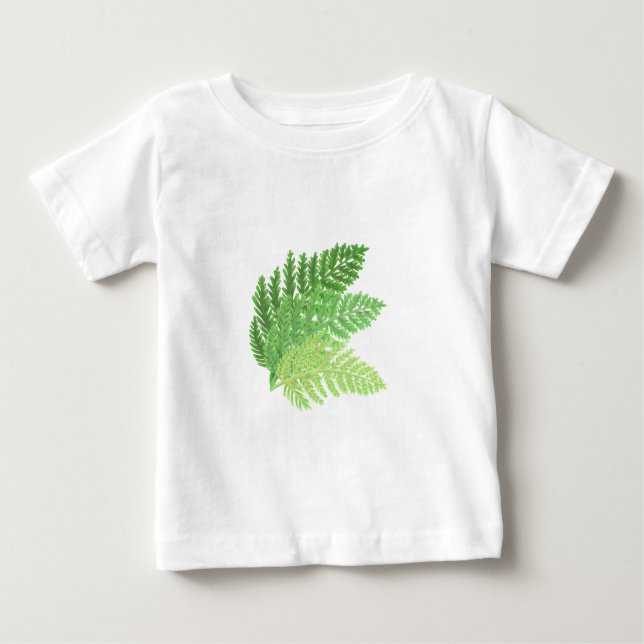 T-shirt Pour Bébé Élégante fougères vertes feuilles de bois (Devant)