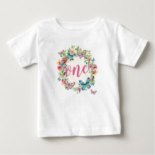 T-shirt Pour Bébé Élégante première année de florale Wreath Ruffle