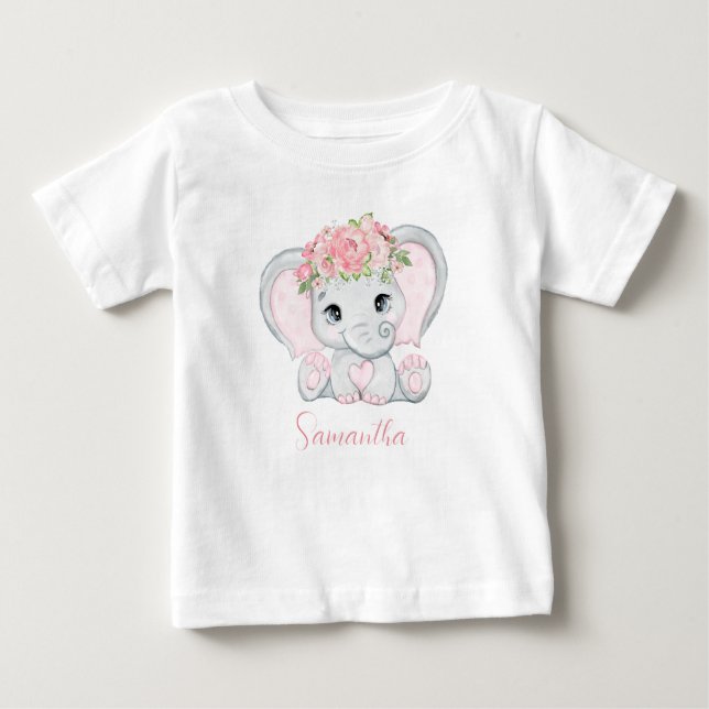 T-shirt Pour Bébé Élément personnalisé Baby Elephant Rose Fille Baby (Devant)