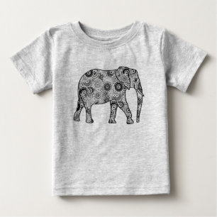 T-shirt Pour Bébé Éléphale tourbillon fractal - gris, noir et blanc