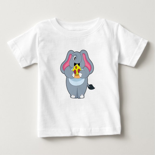 T-shirt Pour Bébé Eléphant à la pizza (Devant)