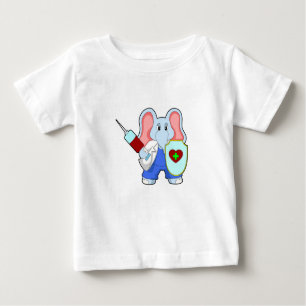 T-shirt Pour Bébé Eléphant à la vaccination avec seringue