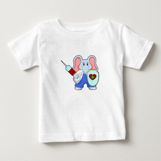 T-shirt Pour Bébé Eléphant à la vaccination avec seringue (Devant)