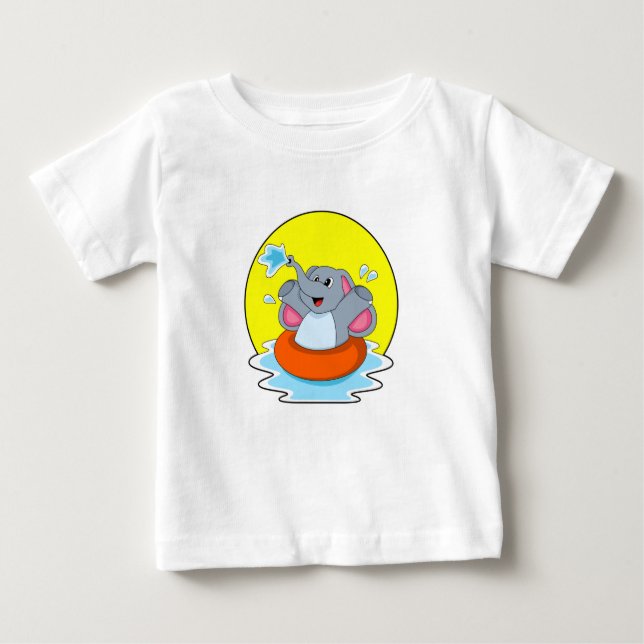 T-shirt Pour Bébé Eléphant à nager avec Lifebuoy (Devant)