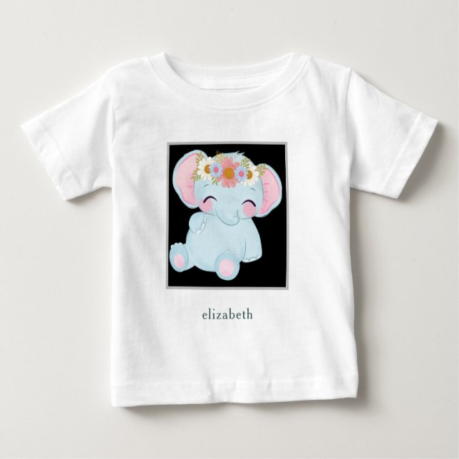T-shirt Pour Bébé Eléphant adorable bébé personnalisé (Devant)