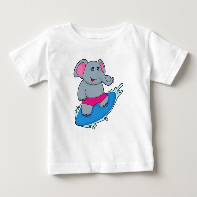 T-shirt Pour Bébé Elephant as surfer avec surf (Devant)