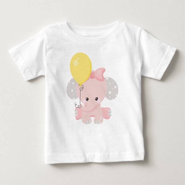T-shirt Pour Bébé Eléphant Avec Ballons, Eléphant Mignonne, Couronne (Devant)