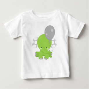 T-shirt Pour Bébé Eléphant Avec Ballons, Eléphant Vert, Animal Migno