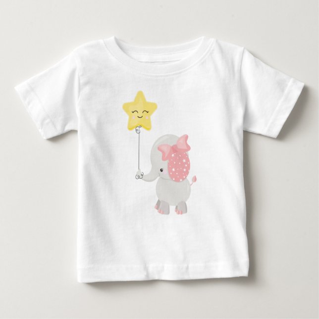 T-shirt Pour Bébé Eléphant Avec Balloon, Couronne, Eléphant mignon,  (Devant)