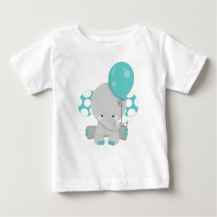 T-shirt Pour Bébé Eléphant Avec Balloon, Eléphant Cute - Gris Bleu