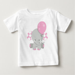 T-shirt Pour Bébé Eléphant Avec Balloon, Eléphant mignon - Gris Rose