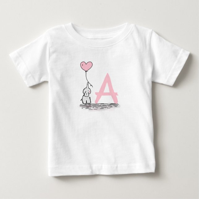 T-shirt Pour Bébé Éléphant avec le monogramme rose de ballon de (Devant)