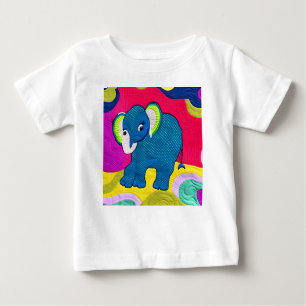 T-shirt Pour Bébé Eléphant Bébé Bleu Cute - Design Quilt