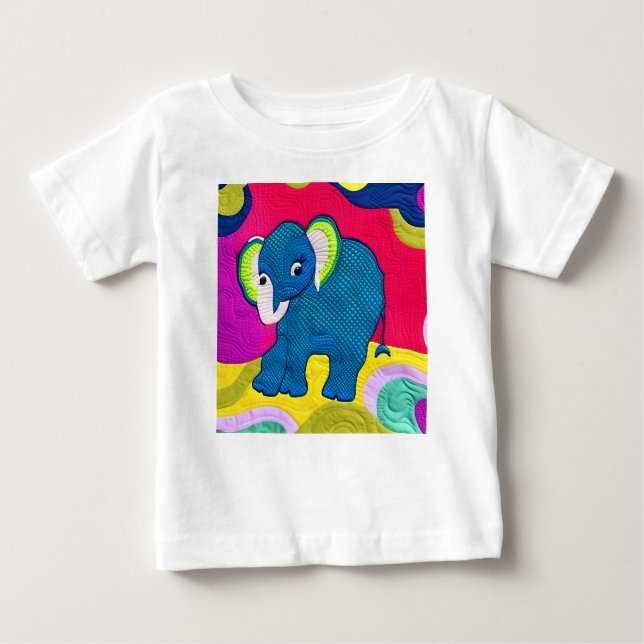 T-shirt Pour Bébé Eléphant Bébé Bleu Cute - Design Quilt (Devant)