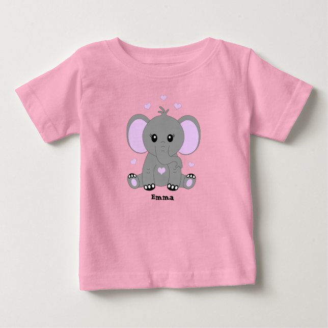 T-shirt Pour Bébé Éléphant bébé mignon en rose pour filles (Devant)
