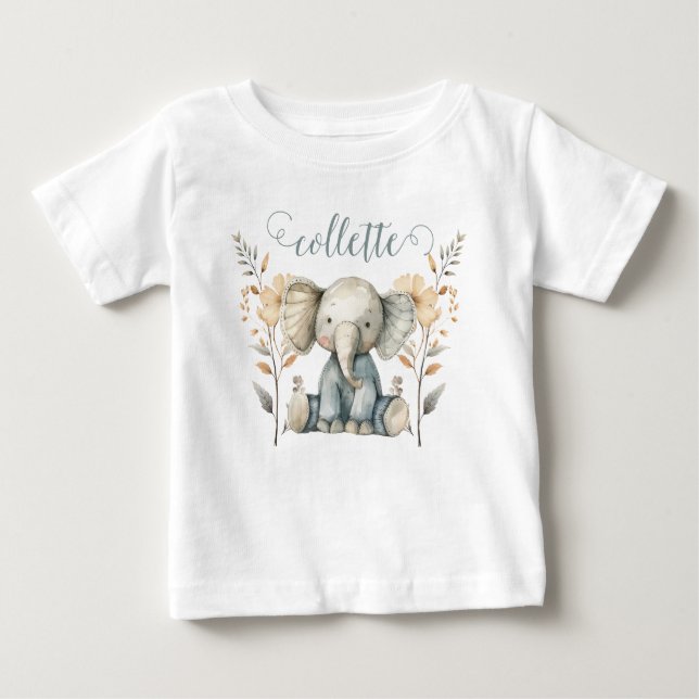 T-shirt Pour Bébé Eléphant bébé mignon Personnalisé (Devant)