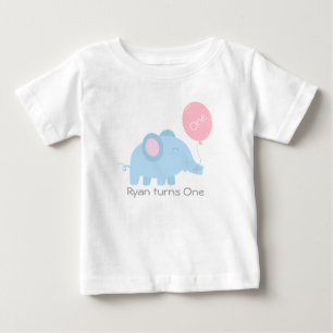 T-shirt Pour Bébé Éléphant bleu bébé mignon avec un ballon rose
