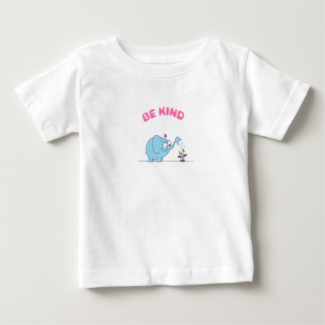 T-shirt Pour Bébé Éléphant Bleu Et Belles Fleurs Sois Gentil (Devant)