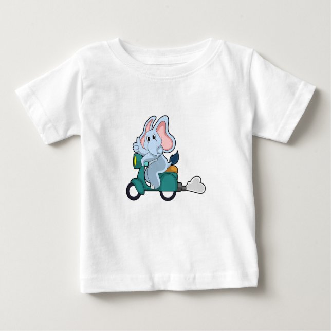 T-shirt Pour Bébé Elephant comme vélo avec scooter (Devant)