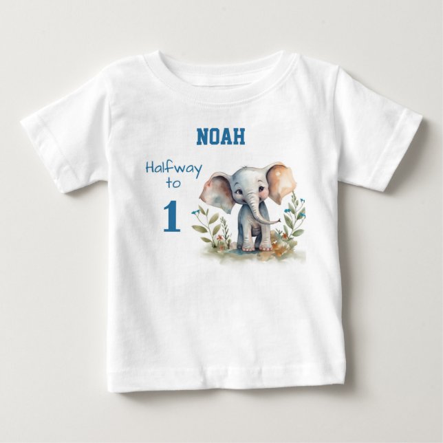 T-shirt Pour Bébé Éléphant de 6 mois d'anniversaire (Devant)