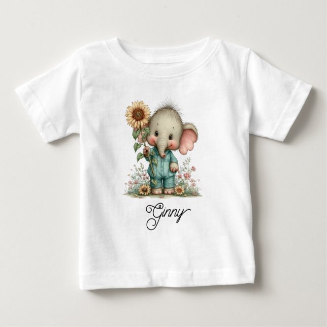 T-shirt Pour Bébé Éléphant de bébé mignon (Devant)