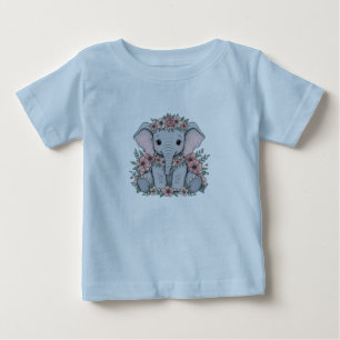 T-shirt Pour Bébé Éléphant de bébé mignon avec des fleurs roses