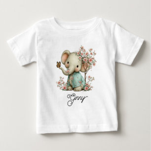 T-shirt Pour Bébé Éléphant de bébé mignon sous les fleurs de cerisie