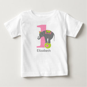 T-shirt Pour Bébé Éléphant de cirque rose pour le 1er anniversaire