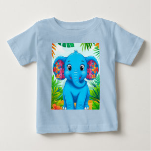 T-shirt Pour Bébé Éléphant de dessin animé bleu vibrant dans la jung