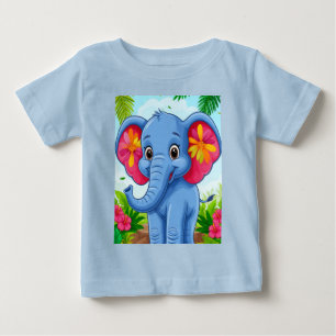 T-shirt Pour Bébé Éléphant de dessin animé bleu vibrant dans la jung