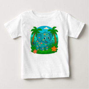 T-shirt Pour Bébé Éléphant de dessin animé coloré dans un paysage tr