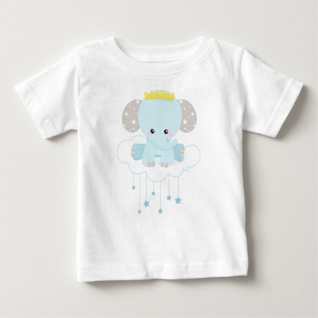 T-shirt Pour Bébé Eléphant, Eléphant Sur Un Nuage, Couronne, Étoiles (Devant)