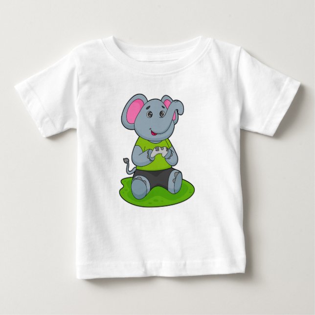 T-shirt Pour Bébé Eléphant en Gamer (Devant)