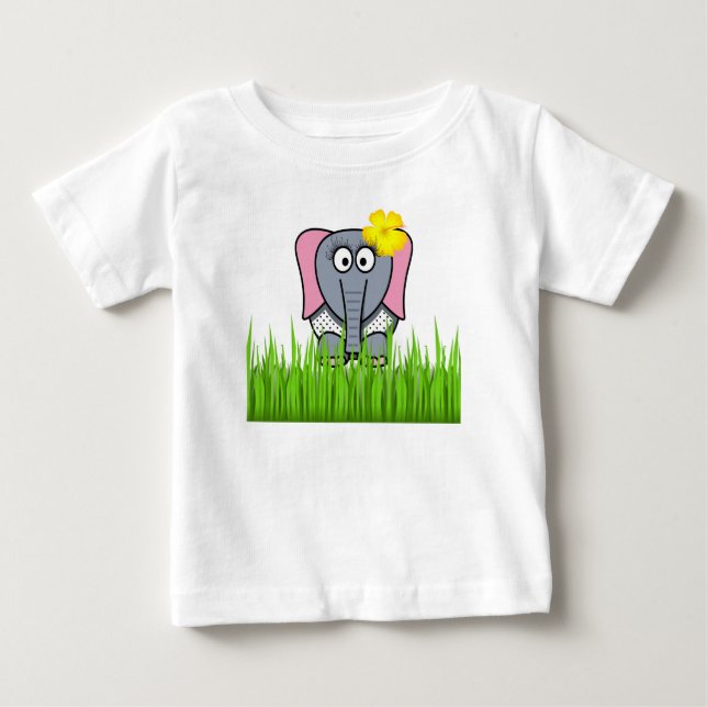 T-shirt Pour Bébé Eléphant Fille Dans L'Herbe (Devant)
