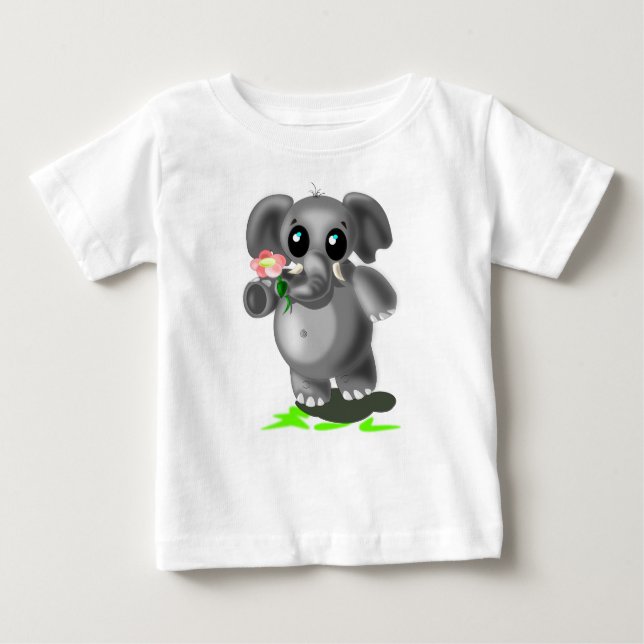 T-shirt Pour Bébé Eléphant mignon avec T-shirt bébé Fleur (Devant)