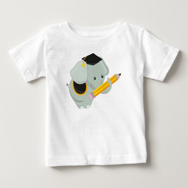 T-shirt Pour Bébé Eléphant mignon, Eléphant de diplôme, École, Crayo (Devant)