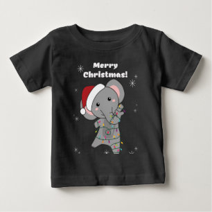 T-shirt Pour Bébé Eléphant Noël Neige Hiver Animaux Eléphants