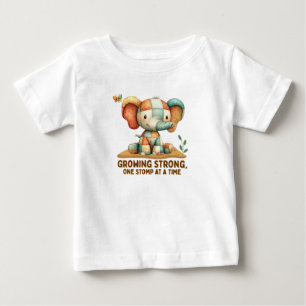T-shirt Pour Bébé Éléphant Patchwork “Grandir en force”