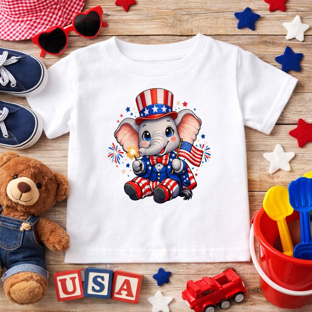 T-shirt Pour Bébé Éléphant Patriotique Mignon (Créateur téléchargé)