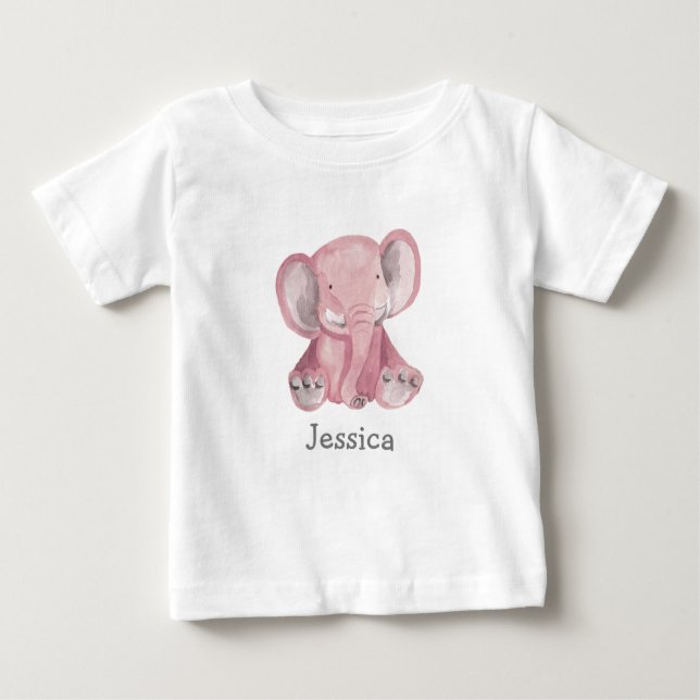 T-shirt Pour Bébé Eléphant Rose Cute Design Baby Shirt (Devant)