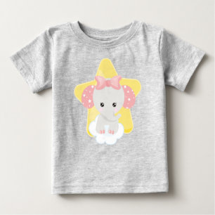 T-shirt Pour Bébé Eléphant Sur Un Nuage, Eléphant Mélange, Étoiles,