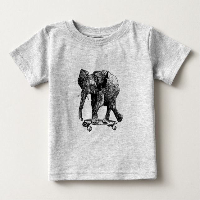 T-shirt Pour Bébé éléphant sur une planche à roulettes (Devant)