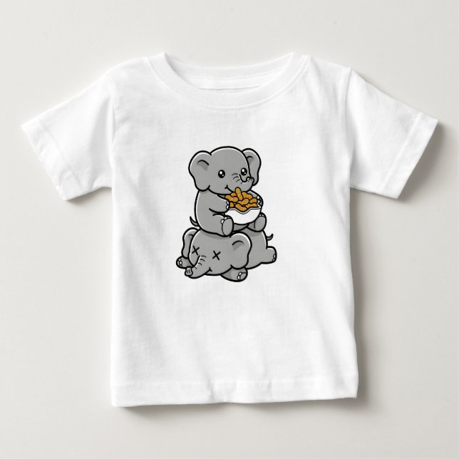 T-shirt Pour Bébé Éléphants de dessin animé mignons mangeant des cac (Devant)