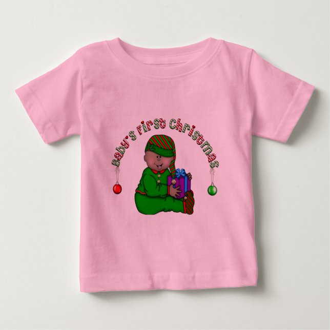 T-shirt Pour Bébé Elf Baby African American 1er Noël (Devant)