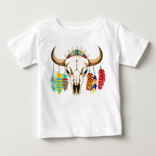 T-shirt Pour Bébé Emblème amérindien de crâne de bison (Devant)