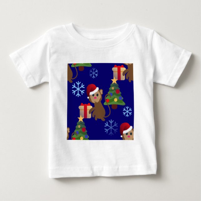 T-shirt Pour Bébé Émotion de singe de père Noël (Devant)
